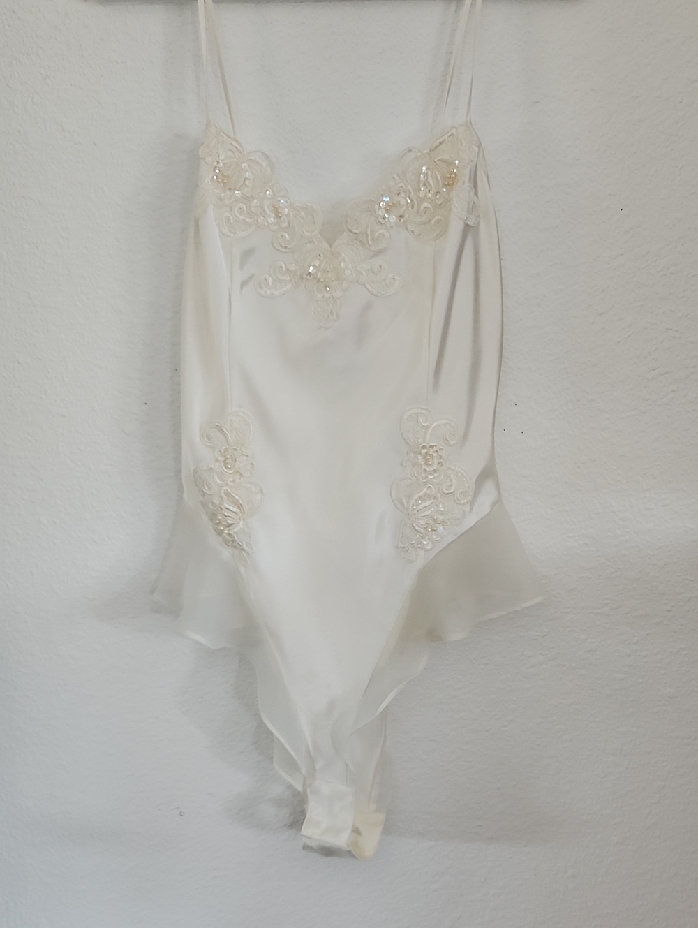 Victoria's Secret Cream Satin Lace-Trim Chemise Bodysuit
